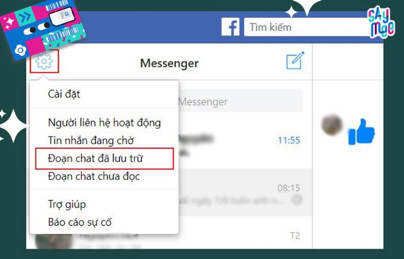 Màn hình hiển thị danh sách tin nhắn đã lưu trữ trong Messenger