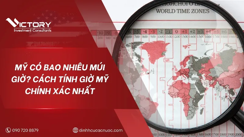 Bản đồ thế giới hiển thị các múi giờ khác nhau, làm nổi bật vị trí của Việt Nam và Hoa Kỳ, minh họa sự chênh lệch giờ giữa hai khu vực.