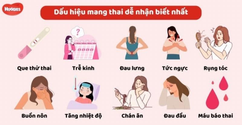Hình ảnh minh họa que thử thai dương tính và các dấu hiệu mang thai sớm.